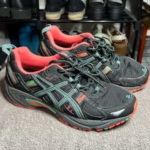 Asics Black and Orange Athletic Shoes Women 8